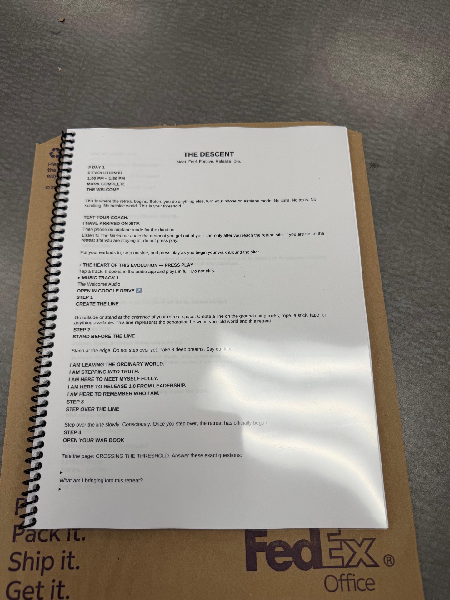 Example of the Freedom Retreat manual professionally printed and spiral-bound
